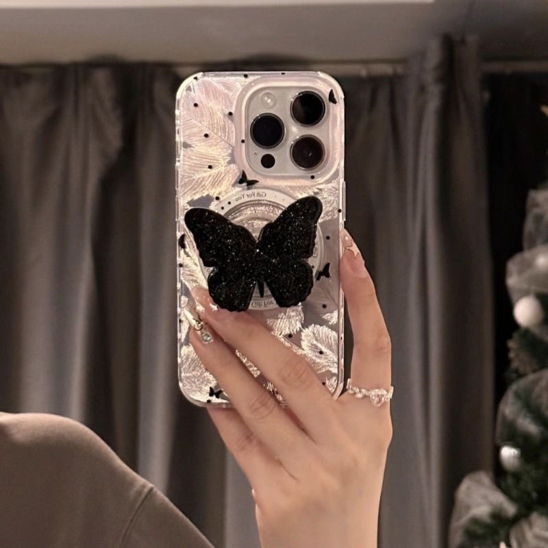 ขาตั้งแม่เหล็กสไตล์ผีเสื้อที่เข้ากันได้กับเคส iPhone 16 Pro Max 15/14/13 Soft 12 XS/X สำหรับผู้หญิง 