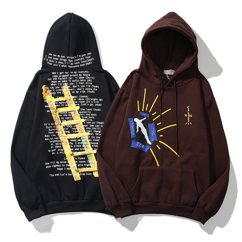 เสื้อกันหนาวแขนยาวลําลอง มีฮู้ด ทรงหลวม พิมพ์ลาย Travis Scott Highest in the Room S-5XL