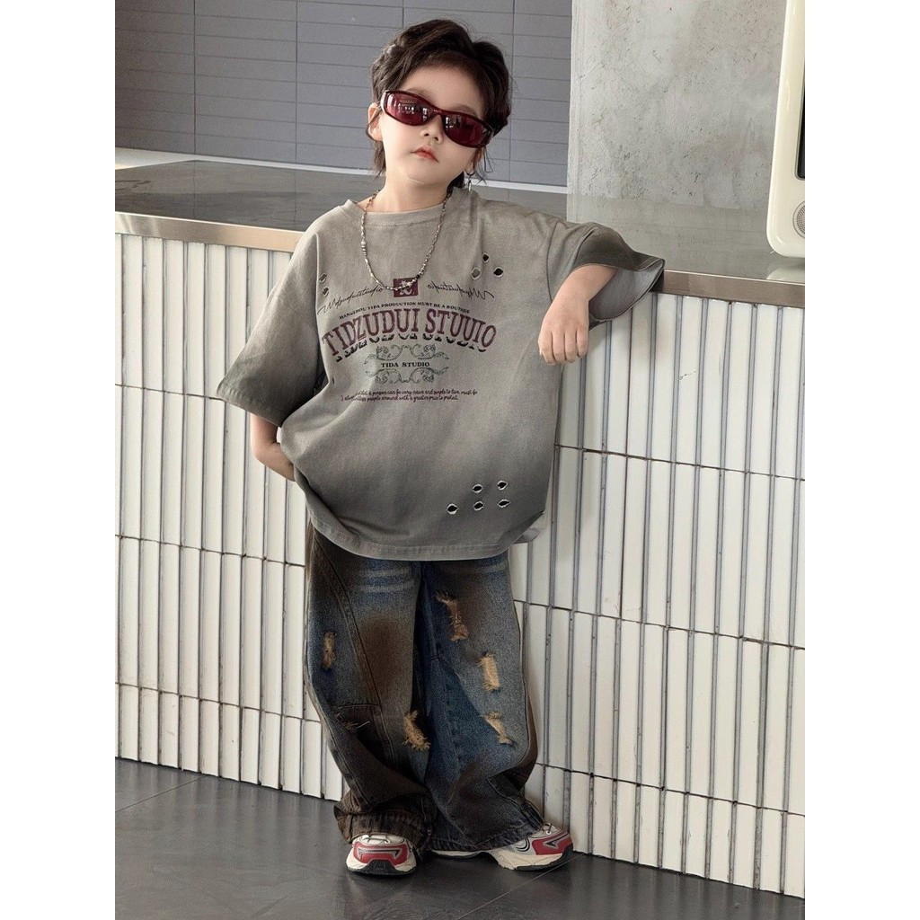 2025 เสื้อแขนสั้นย้อมสีดำแบบรากลันวินเทจ KEI ฤดูร้อน - รูปที่ 7