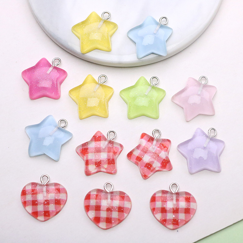 เรซิ่นน้ําแข็งใสแววโมริหญิงสีดาวห้าแฉกลายสก๊อตรักทําเองต่างหูอุปกรณ์ผมจี้วัสดุที่ทําด้วยมือ