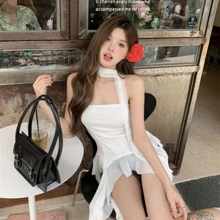 Cilset🛒พร้อมส่ง🎀เสื้อเกาะอกปลายปล่อย เสื้อแฟชั่นเข้ารูป ใส่สบาย เว้าหลัง สีพื้นเรียบหรูดูแพง /FY2826