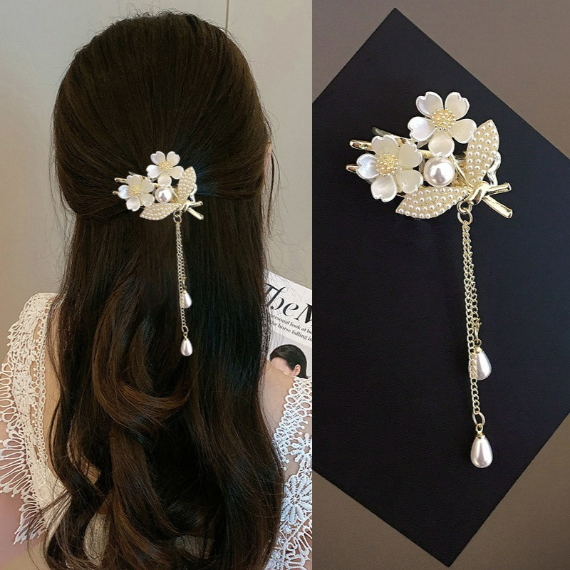 แฟชั่นดอกไม้มุกพู่กิ๊บสำหรับผู้หญิงหรูหราพร้อมอุปกรณ์แต่งผม