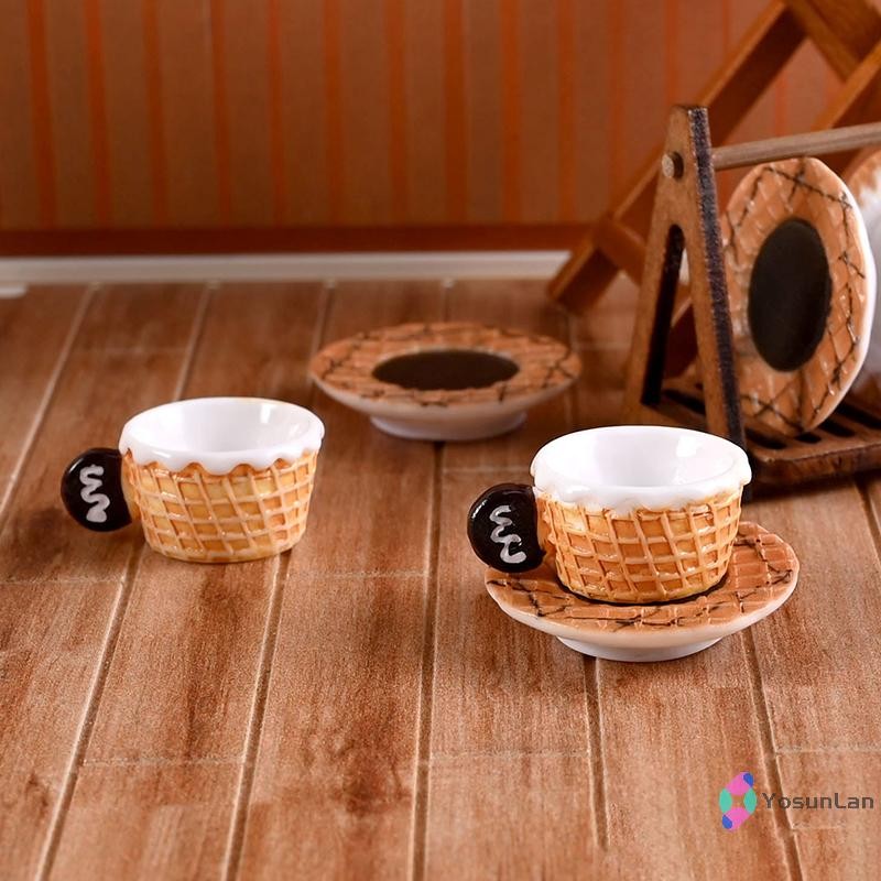 YosunLan] 3set Miniature Dollhouse Latte แก้วกาแฟถ้วยของเล่นสําหรับอุปกรณ์ตกแต่งบ้านใหม่