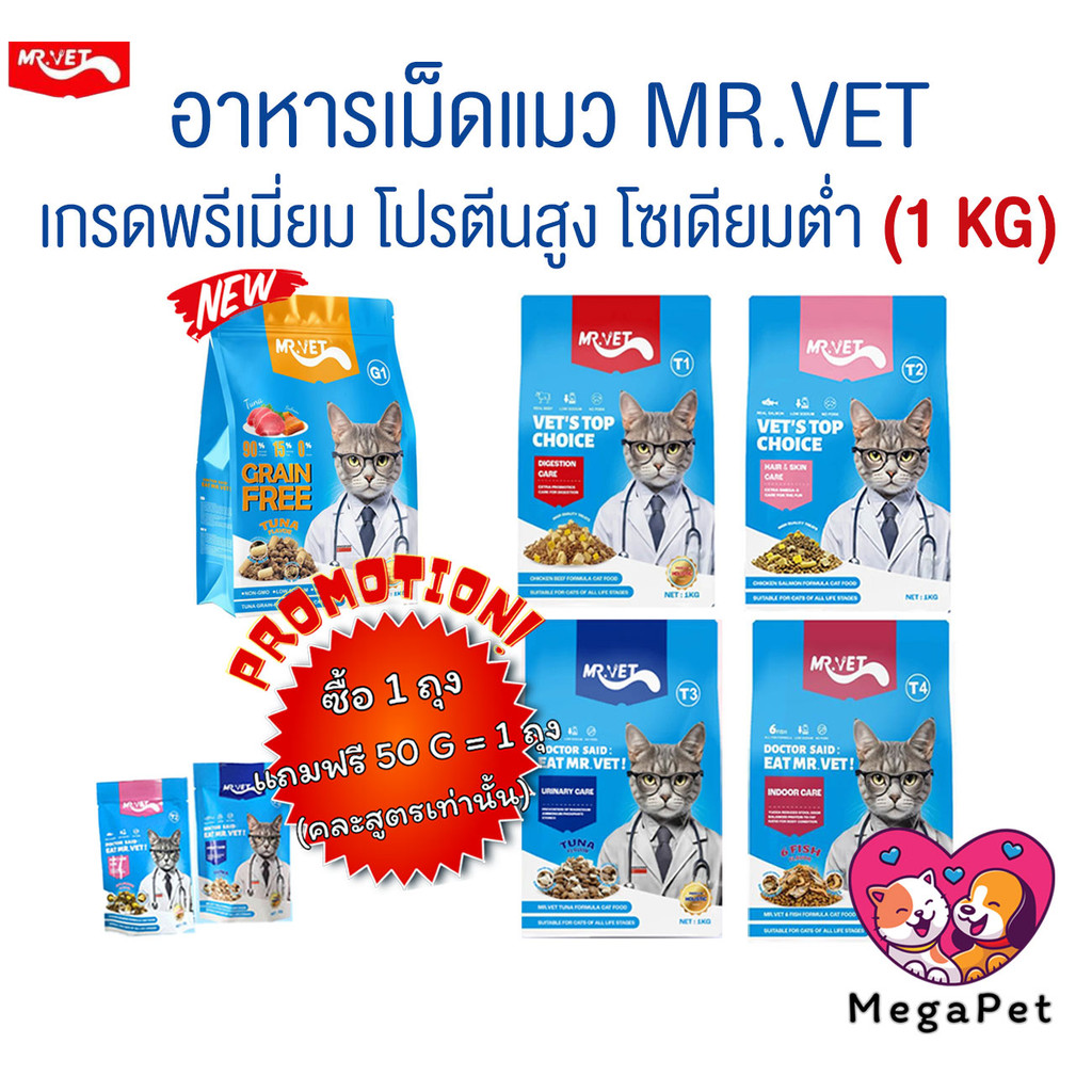 [ 1 KG ] MR.VET อาหารแมว เกรด Holistic โซเดียมต่ำ เหมาะสำหรับแมวทุกวัย