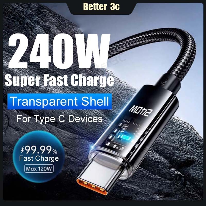 240W Type C สายชาร์จ 1M/2M ไนลอนยาวทอ Anti-Bending Data Cable USB to Type C สายชาร์จเร็วสําหรับ Android