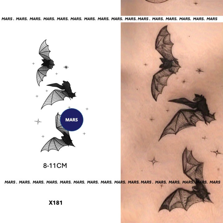 Mars Tattooเทคโนโลยีใหม่เมจิก ติดทนนาน 2 สัปดาห์ รอยสักกึ่งถาวร รอยสักชั่วคราว สติ๊กเกอร์รอยสัก รอยสักปลอม ค้างคาว X181