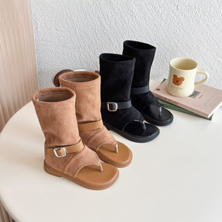 แฟชั่นสาวมีสไตล์หนังรองเท้าแตะโรมันสีทึบลื่นบนนุ่มแต่เพียงผู…