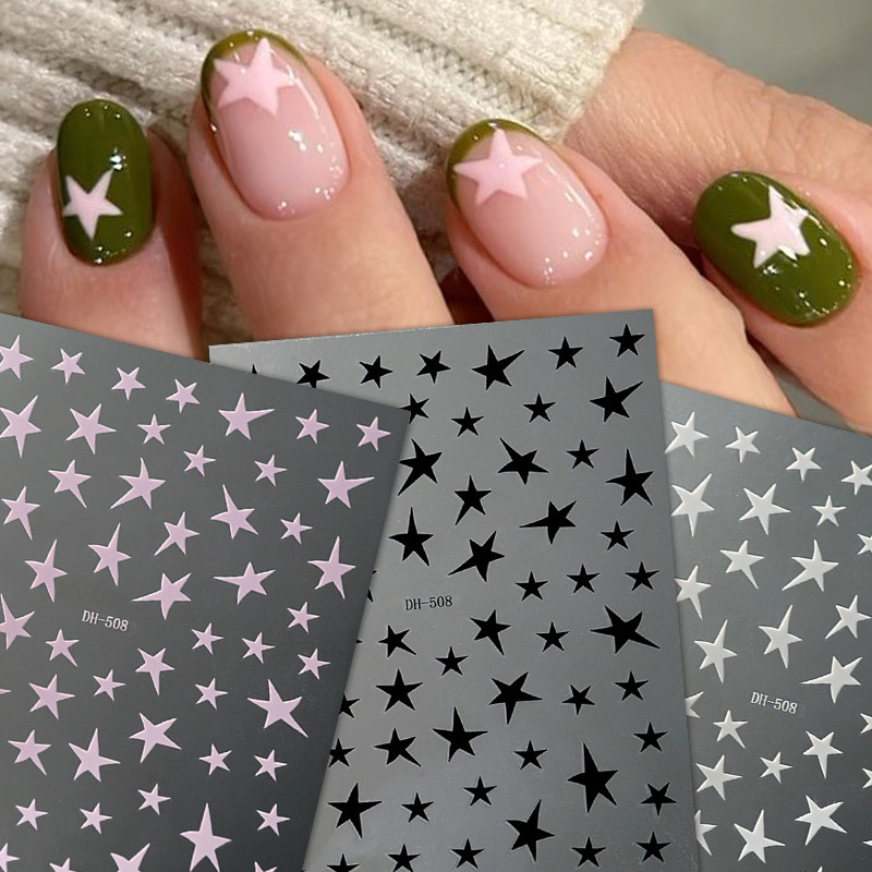 Colourful ดาวเล็บสติกเกอร์ไม่สม่ําเสมอ Pentagram Decals เงาตกแต่ง Self-กาว Decals DIY เล็บฟอยล์ Wraps