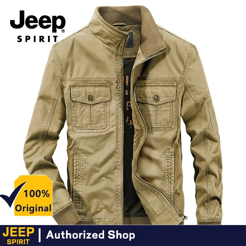 รถจี๊ป วิญญาณ เสื้อแจ็คเก็ตผู้ชายคอตั้งผ้าฝ้ายแท้มีกระเป๋าหลายช่อง - รูปที่ 3