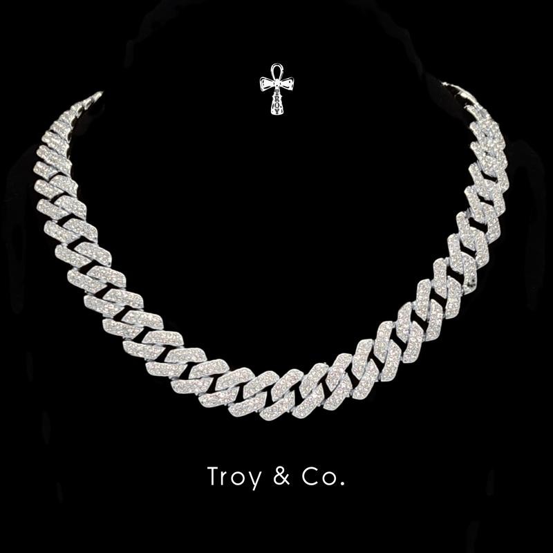 Classic Cuban Chain เพชร CZ  เต็มเส้น iced out สร้อยคอคิวบันแร็ปเปอร์ หนักแน่น ผู้ชายสายฝอ TDN014 Tr