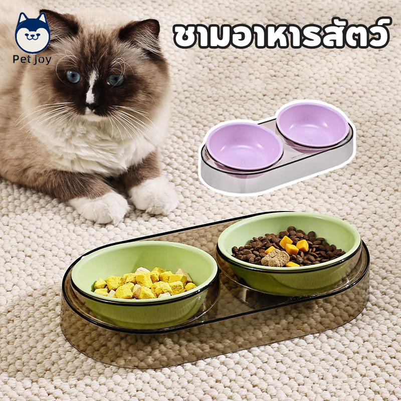 ชามอาหารสัตว์ ถอดออกได้ ชุดชามคู่แบบเอียง ใหม่โปร่งใส สุนัข แมว ใส่อาหารหมา