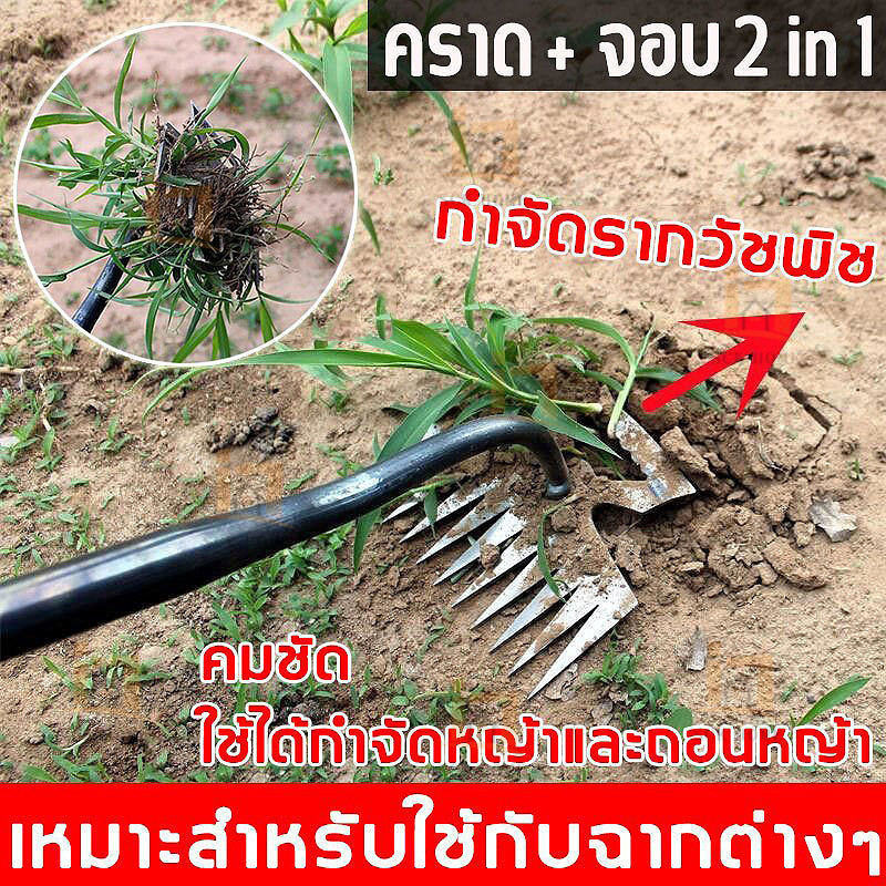 【COD】11ฟัน คราด คราดถอนหญ้า คราดมีด้าม คาดหญ้าเหล็ก คราดถากหญ้า ฟันถากหญ้า ในการเกษตรเครื่องมือสำหรับการทำสวน คลายดิน