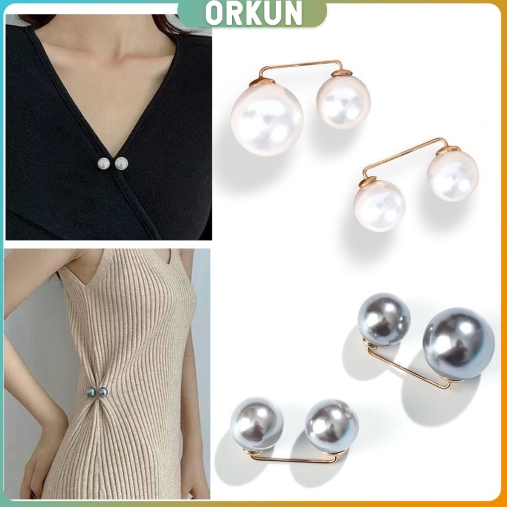 Orkun เข็มกลัดมุกเทียม ปรับขนาดเอว/ขนาดขากางเกง  สําหรับตกแต่งเสื้อ ผ้าคลุมไหล่ 2ชิ้น/แพ็ค Fashion Pins