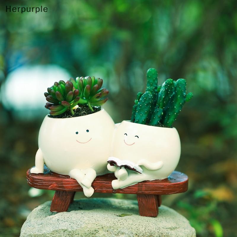 Herpurple Creative Succulent กระถางดอกไม้เรซิ่นตกแต่งเครื่องประดับสําหรับ Home Courtyard อ่าน Succulent กระถางดอกไม้หัตถกรรม TH