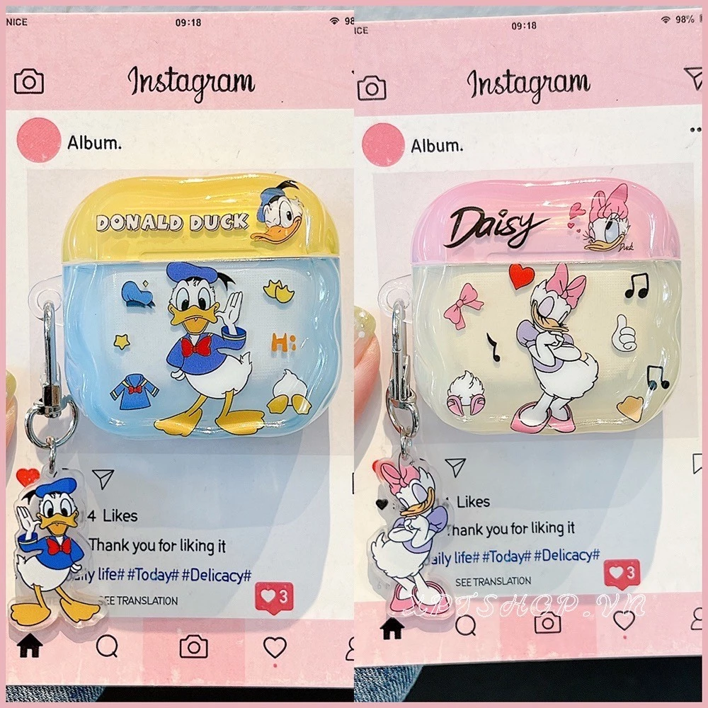 Donald Duck + จี้ขอบหยักสําหรับ AirPods 4/3/2/1/Pro/Pro2 หูฟังปลอก