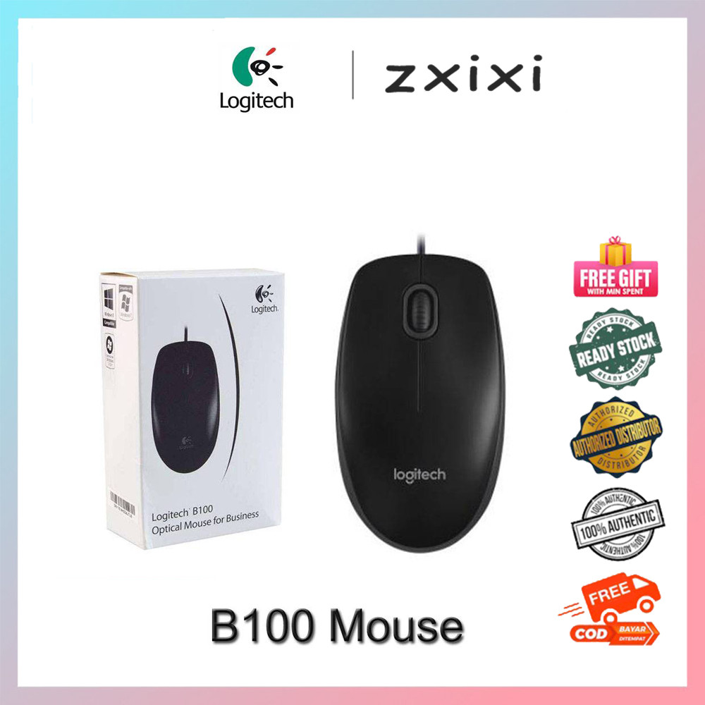 Logitech B100 Optical USB Mouse เมาส์สีดําแบบมีสาย