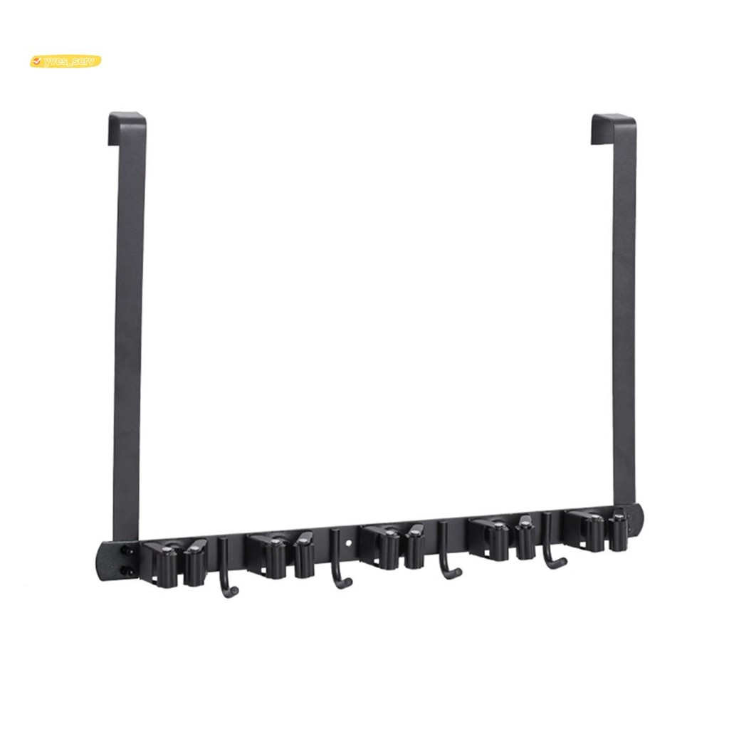 yves_serviceBroom Holder Door Mount, Over The Door Broom And Mop Holder With 2 Over Door Hooks, Broo