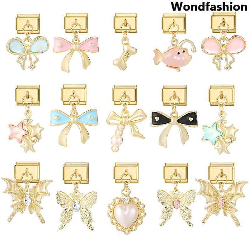 Bowknot Star จี้อิตาเลี่ยน Charm สร้อยข้อมือ Fit 9 มม. สแตนเลส DIY เครื่องประดับ อุปกรณ์เสริม Retro บุคลิกภาพโมดูลสร้อยข้อมือ