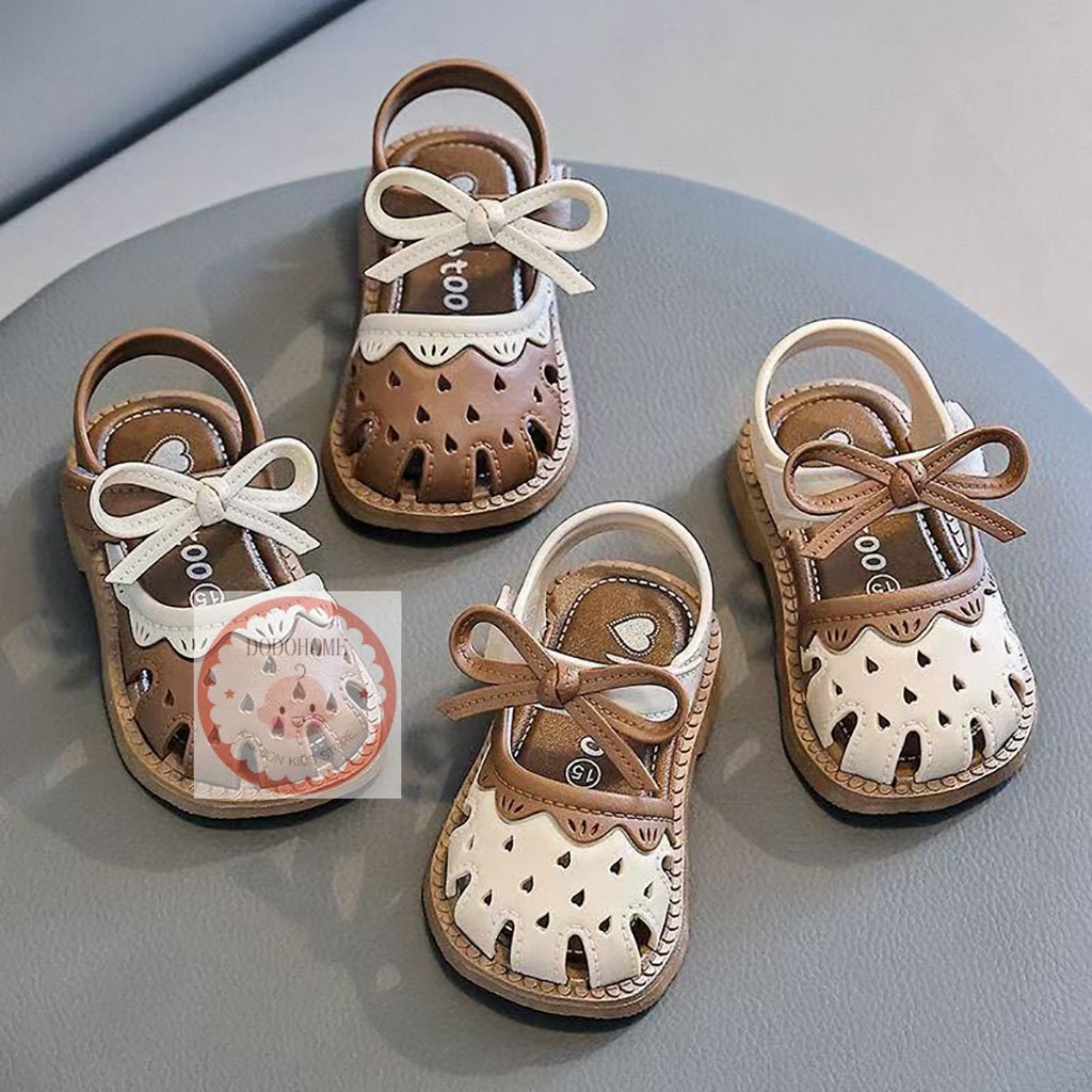 รองเท้าแฟชั่นเด็ก รองเท้ารัดส้น ติดโบว์สำหรับเด็กผู้หญิง วัสดุPVC