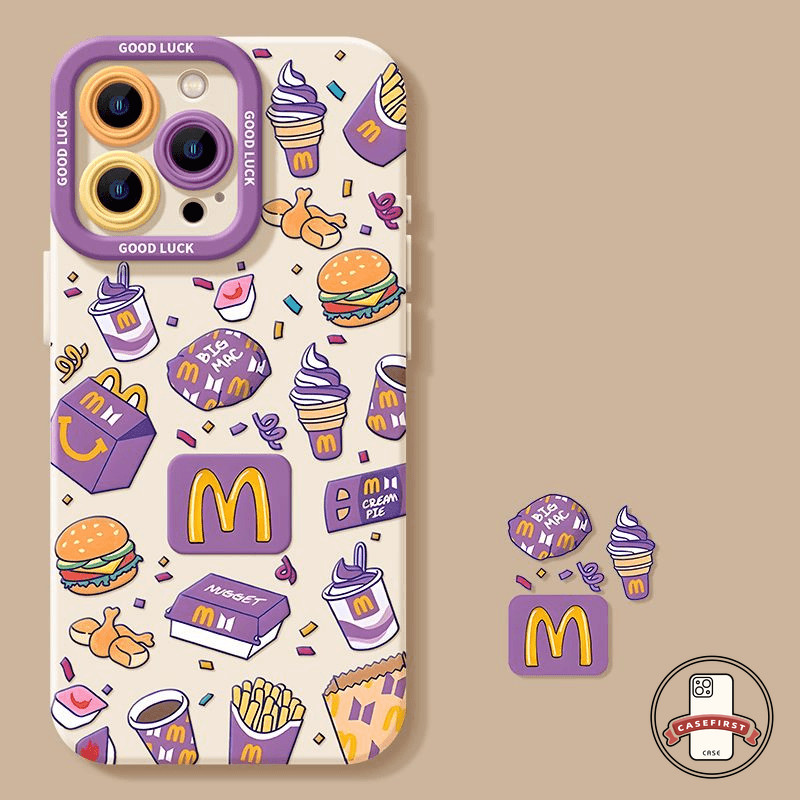 การ์ตูนแฮมเบอร์เกอร์มันฝรั่งทอดไอศครีมนุ่มเคส IPhone 7Plus 8Plus 13 16 15 14 11 12 Pro Max XS Max 8 7 14 16 15 Plus X XR