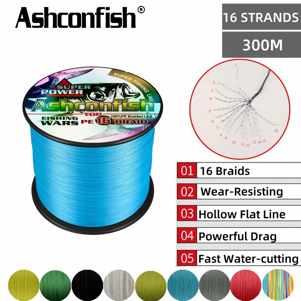 Ashconfish มืออาชีพ X16 300 ม. 16 เส้น สายถักสำหรับตกปลา กลวง สายหลักแบบแบน