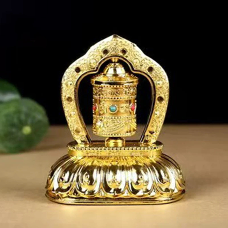 Solar energy prayer wheel, Car ornaments, Tibetan Electroplated gold Six-character mantra prayer whe