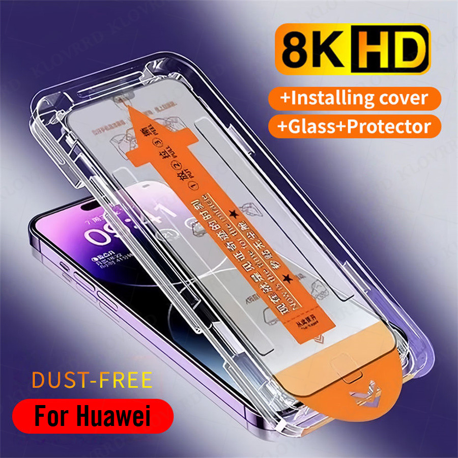 One-Click Dust Free ฟิล์มกระจกเต็มจอ ป้องกันหน้าจอสำหรับ Huawei P50 P40 P30 Mate 30 Y7A Y6P Y9S Y9 P