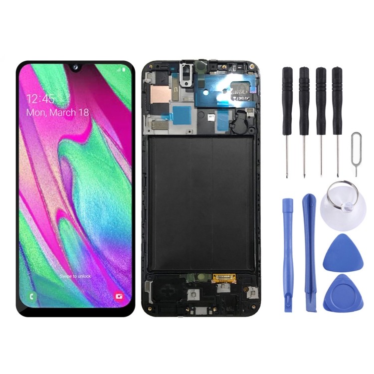 โรงงานขายตรงหน้าจอ LCD พร้อมกรอบสําหรับ Galaxy A50 SM-A505F พร้อม Digitizer Full Assembly (สีดํา)
