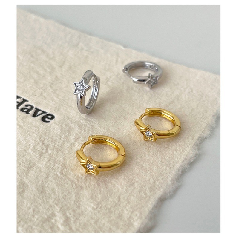 ประณีตไม่สมมาตรแปดจุดดาวต่างหูห่วงผู้หญิงฝรั่งเศสแฟชั่นทองที่เรียบง่ายต่างหูหูคลิปขายส่งของขวัญ - รูปที่ 6