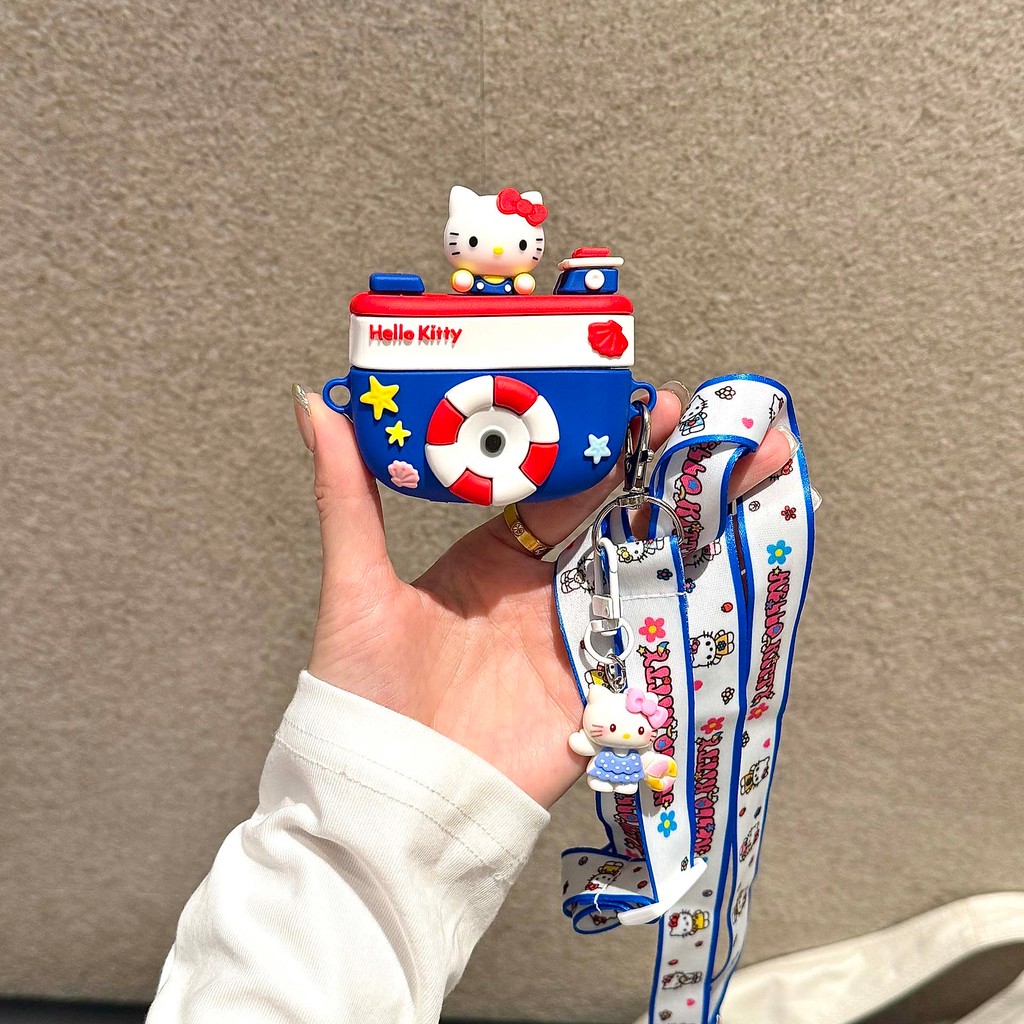 สําหรับ AirPods 4 เคสซิลิโคนการ์ตูนกล้อง Kitty พร้อมโซ่ AirPods 1/2 AirPods pro 2 AirPods 3 หูฟังไร้สายบลูทูธกรณีป้องกันกรณี