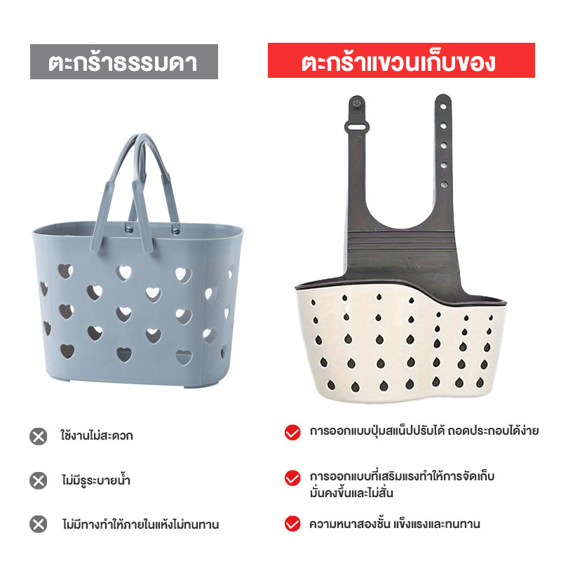 ที่แขวนฟองน้ำ ตะกร้าฟองน้ำล้างจาน ตะกร้าอเนกประสงค์ ที่แขวนอุปกรณ์สำหรับอ่าง สำหรับแขวนกับก๊อกน้ำ มีรูระบายน้ำ - รูปที่ 6