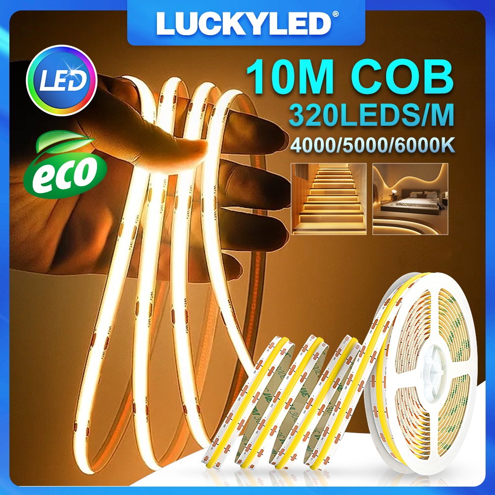 LUCKYLED 24V แถบไฟ LED RA90 10M COB  3000K 4000K 6000K นำไฟตกแต่ง LED ไฟตกแต่ง มีความยืดหยุ่นสูง ไฟห้อง