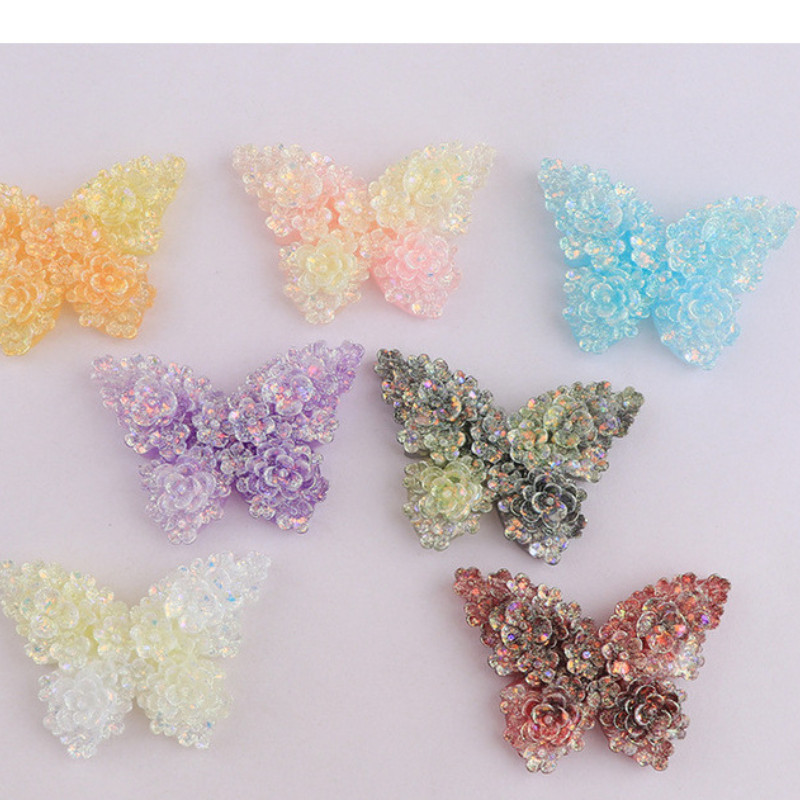 7 ชิ้น Shinny Glow ดอกไม้ผีเสื้อเรซิ่น Charms สําหรับ DIY (10-433)