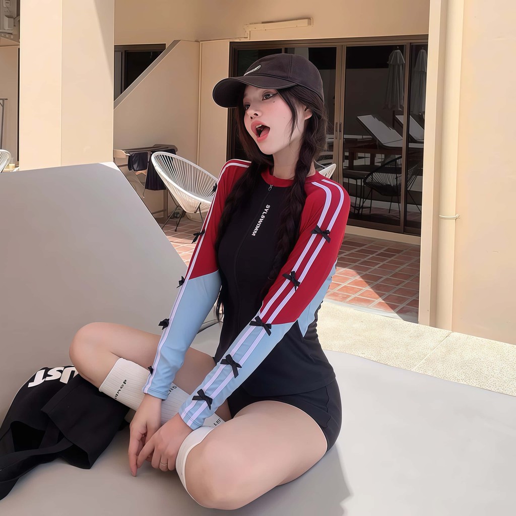 ชุดว่ายน้ำแฟชั่นเกาหลี ชุดดำน้ำ ชุดว่ายน้ำผู้หญิงแขนยาว ชุด 5 ชิ้น กันuv ผ้าแห้งเร็ว - รูปที่ 6