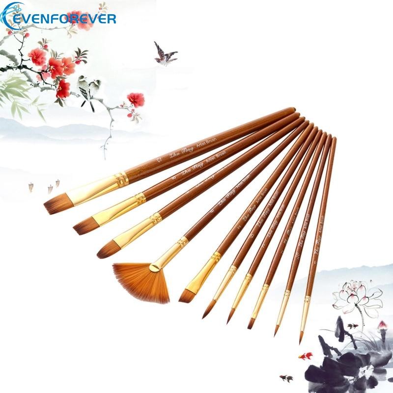 EV 10 ชิ้นชุดแปรงทาสีศิลปินแปรงไนลอนผมสีน้ําแปรงสําหรับสีน้ํา Gouache ภาพวาดใบหน้า