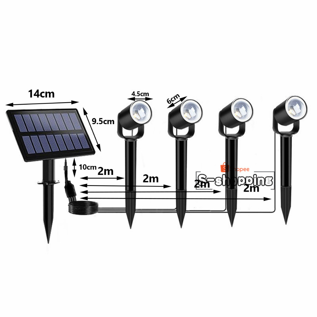 ไฟฟรี SL-509 ไฟ 4ตัว Solar Spotlights 1LEDx4  3000K โคมไฟปักสนามโซล่าเซลล์