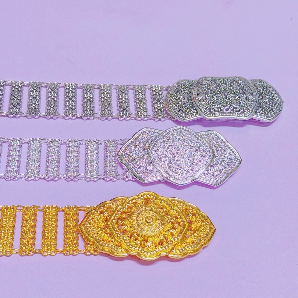 Vintage Jewelryเข็มขัดใส่กับชุดไทย เข็มขัดสีดำสีทอง เอว 39นิ้ว