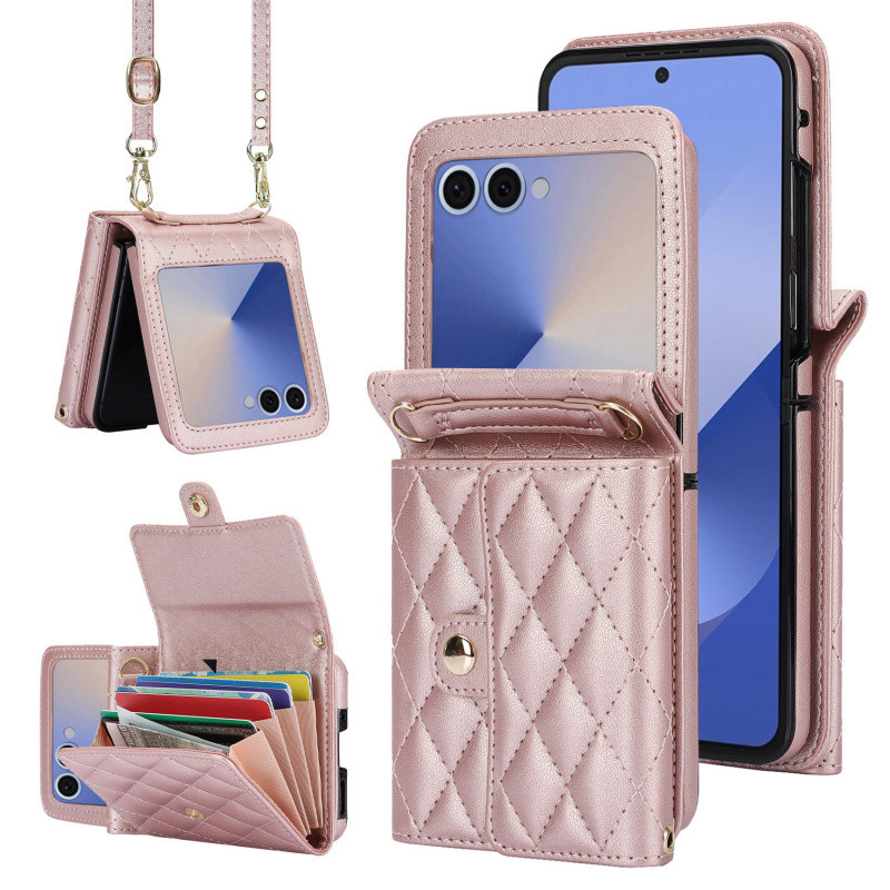 ใหม่สําหรับ Samsung Galaxy Z Flip 7 กรณี Flip6 แฟชั่นหนังป้องกันกรณี Flip5 หัวเข็มขัดผู้ถือบัตร Anti Fall