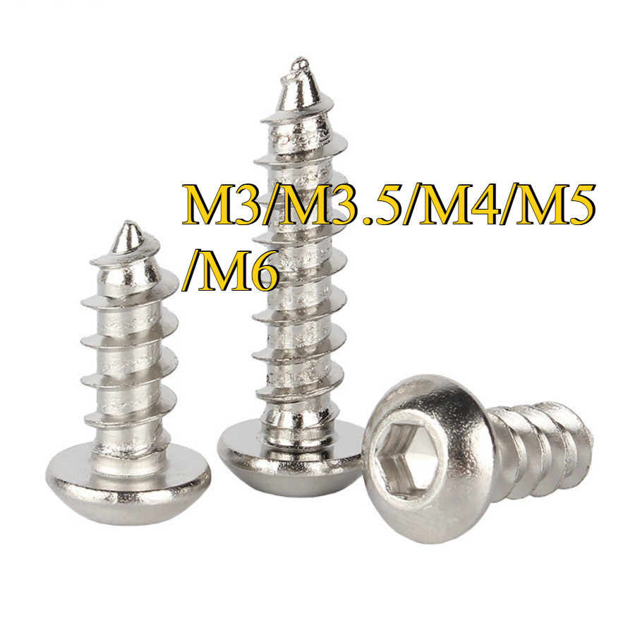 สกรู เกลียวปล่อย เตเปอร์   หัวจมกลม ชุบนิกเกิล / Button Head Hexagon Socket Tapping Screw M3/M3.5/M4