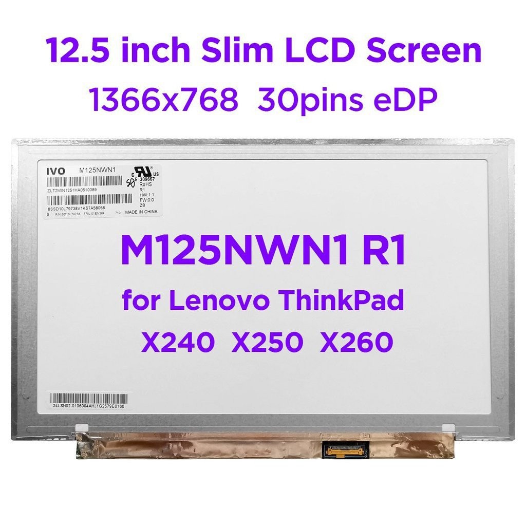 หน้าจอ LCD แล็ปท็อป 12.5" M125NWN1 R1 เหมาะกับ B125XTN01.0 HB125WX1-200 LP125WH2-TPH1 สำหรับ Lenovo ThinkPad X240 X250 X260 1366x768 30pin