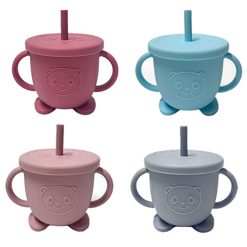 แก้วฝึกดื่มทารก ขวดน้ำซิลิโคนเด็ก ลวดลายแพนด้า 150ml ล้างง่าย ดูดไม่หก - รูปที่ 3