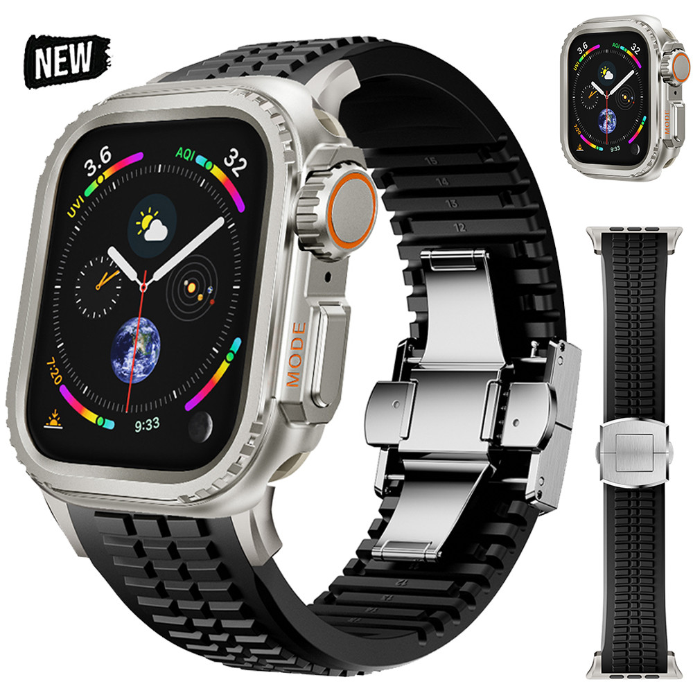 สายซิลิโคนคุณภาพสูงสําหรับ IWatch Ultra 49 มม.Series 10 46 มม.ฝาครอบโลหะ + สําหรับ Series 9 8 7 6 5 4 SE 45 มม.44 มม.