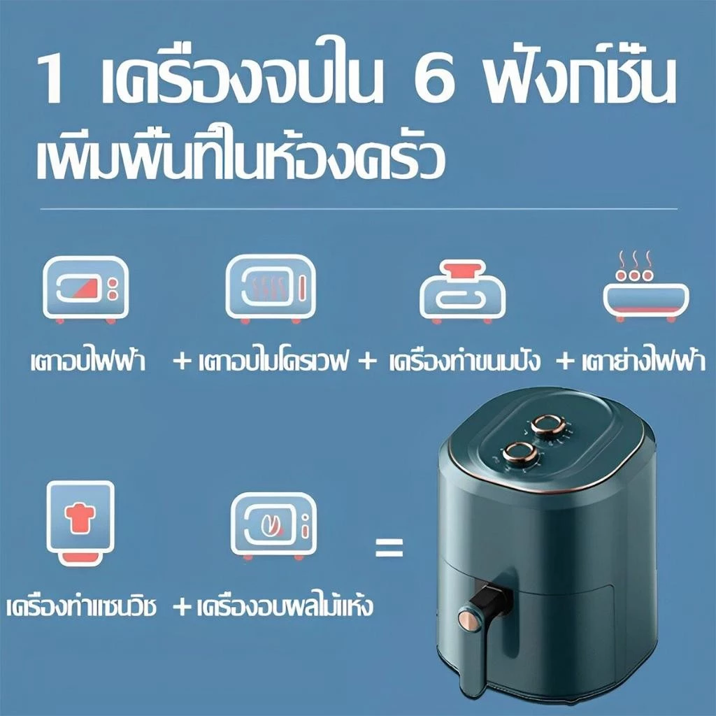 หม้อทอดไร้น้ำมัน ไก่ทั้งตัวสามารถทอดได้ หมุนเวียนลมร้อน 360° ประหยัดพลังงาน หมอทอดไร้น้ํามัน หม้ออบไร้น้ำมัน air fryer thumbnail 6