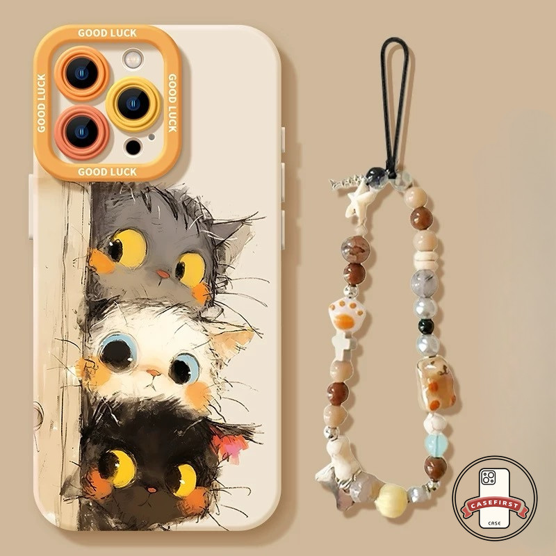 การ์ตูนตาใหญ่ลูกแมวสามดวงตานางฟ้าอ่อน เคส IPhone 7Plus XS Max 12 13 Pro X 12 15 13 14 16 11 Pro Max 8 7 14 15 16 Plus XR
