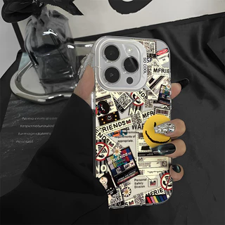 เคสไอโฟน13 หนังสือพิมพ์ยิ้มเคสโทรศัพท์พรีเมี่ยม For iPhone 11 12 14 15 16 Pro MAX 14 15 Plus XR XSMAX 7Plus เคสกันตกหล่น