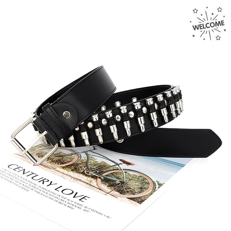 AT Rivet Hollow Bullet ตกแต่งเข็มขัดแฟชั่นหนัง Studded รูปที่ 7