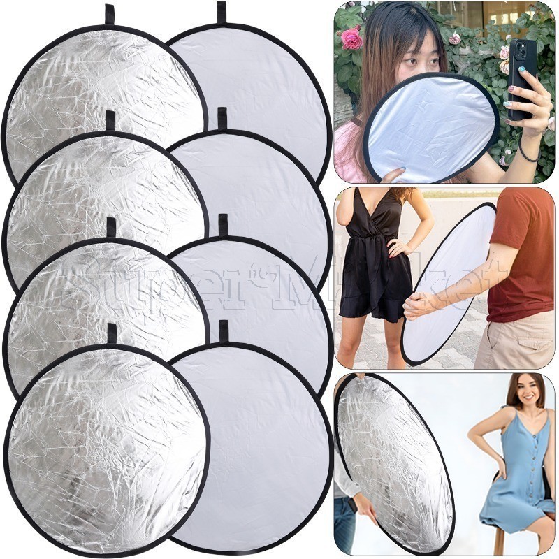 Silver White Reflector Board - พับเติมแสง - พื้นหลังการถ่ายภาพ - Silver High-Reflection & White Diffused Light - สําหรับการถ่ายทอดสด/การถ่ายภาพกลางแจ้ง