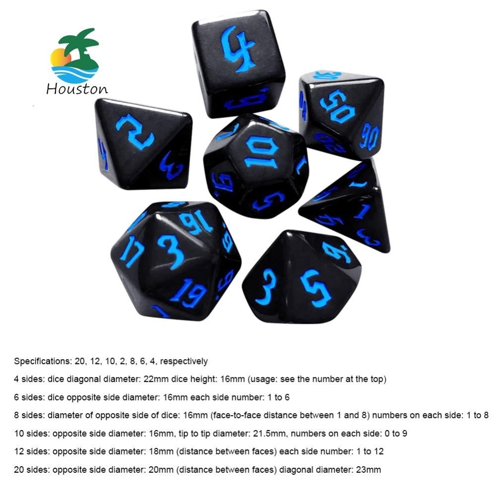 7Pcs/Set Polyhedral Digital Dice Set D4 D6 D8 D10 D12 D20 Opaque Polyhedral Dices for Table Board Ga