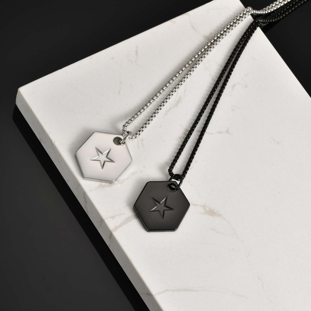 Vnox Simple Tag จี้สร้อยคอสําหรับชาย, Sliver สีสแตนเลสไม่ซีดจางรอบ Star Zirconia Square Charm Choker Unisex เครื่องประดั - รูปที่ 4