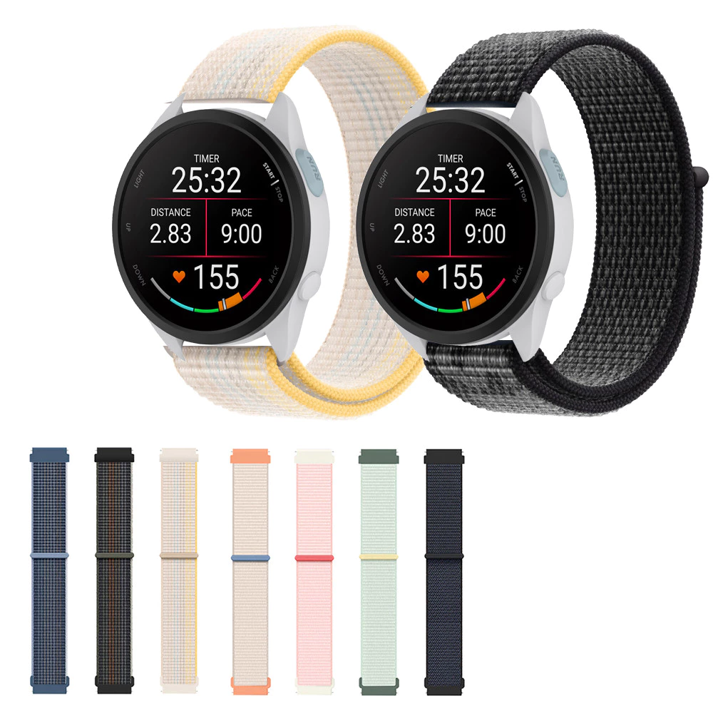 20 มม.22 มม.สายไนลอนสําหรับ Garmin forerunner 165 245 265 255 55 645 70 170 970 570 /venu sq sq2 Venu 2 Plus /venu 2 3 4 /vivoactive 4 5 6 Active 5 6 Velcro Loop Watchband